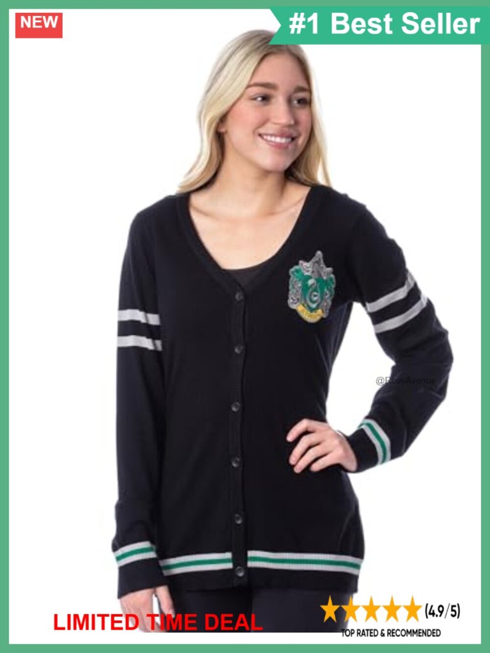 Harry Potter Slytherin Crest Open Front Cardigan Juniors Knit Sweater